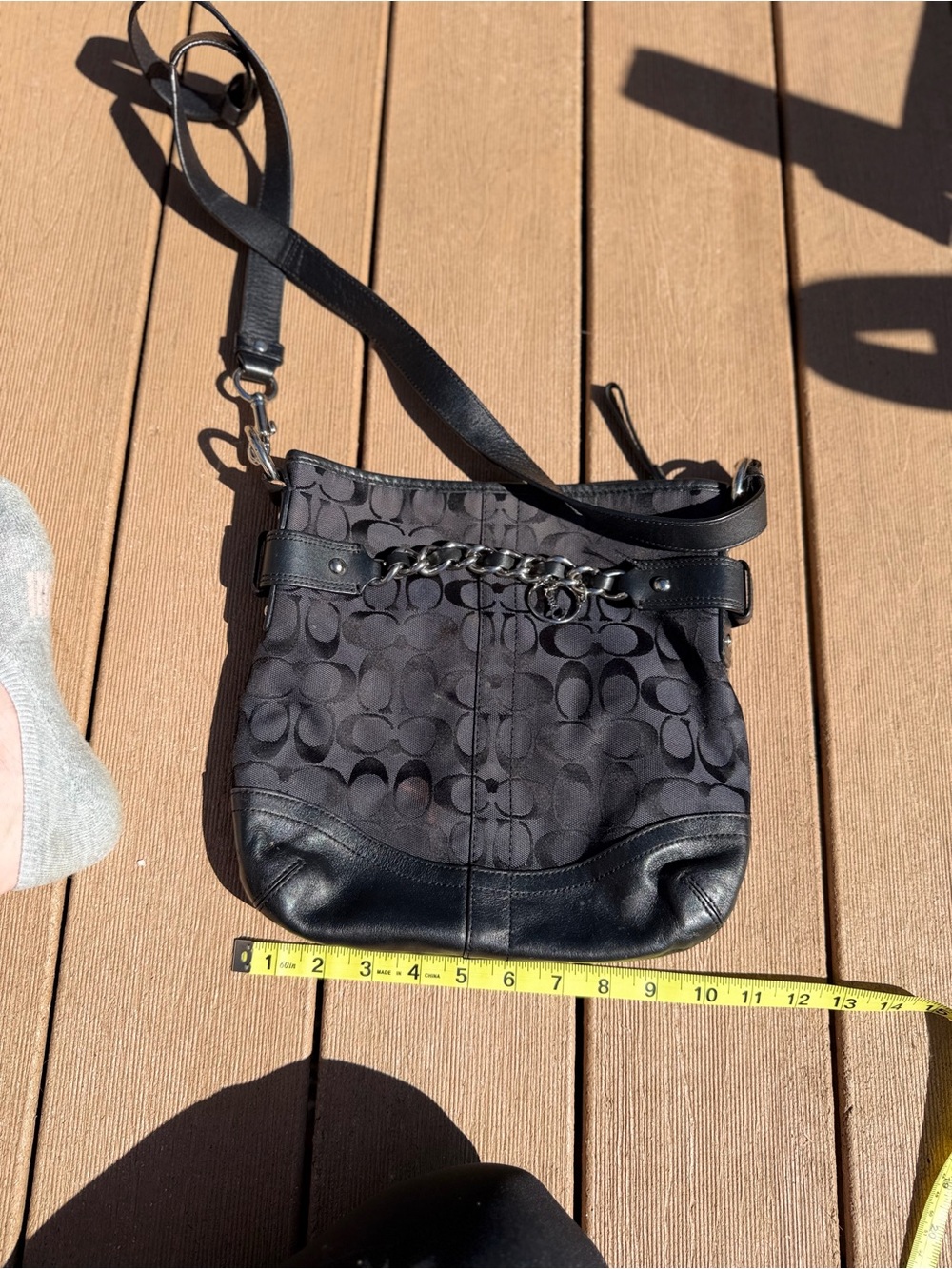 Coach Black Signature Chain-Accent Crossbody Purse